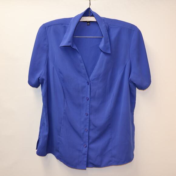 Element Blue Blouse Button Front Size 2XL Short Sleeves Collar Shldr Inserts - Picture 5 of 16
